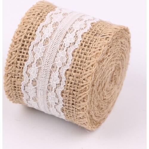 5M/Roll Jute Burlap Rolls Hessian Ribbon With Lace Rustic Wedding Decoration Diy Hair Accessories Christmas Party Favor Supplies