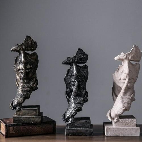 Abstract Sculpture Figurine Ornaments Silence Is Gold Office Home Decoration Accessories Modern Art Resin Decoration Craft Gift