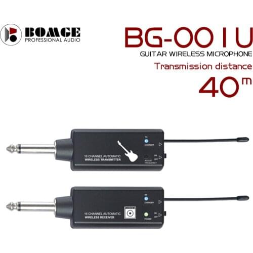 BOMGE UHF Guitar Wireless System Transmitter Receiver for Guitar Rechargeable Lithium Battery 40M Transmission Range