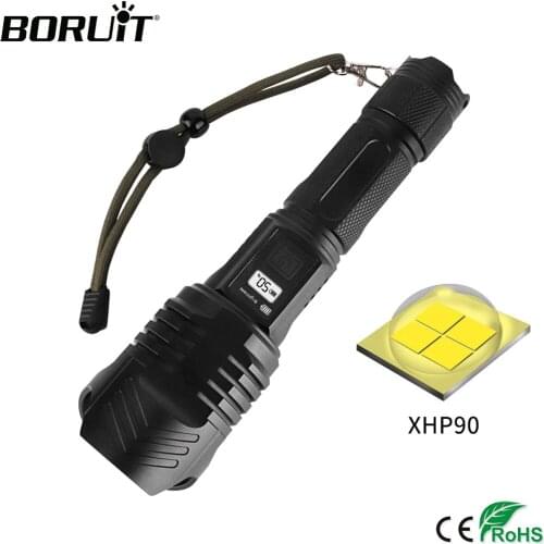 BORUiT XHP90.2 LED Flashlight 3500LM 4-Mode Zoom Waterproof Torches Rechargeable Power Bank Lantern for Camping Hunting