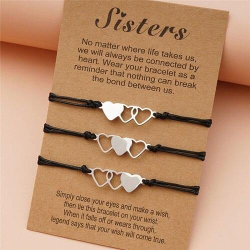 Doule Heart Sisters Card Bracelets Best Friendship Forever Stainless Steel Handmade Braided Birthday Gift Jewelrys