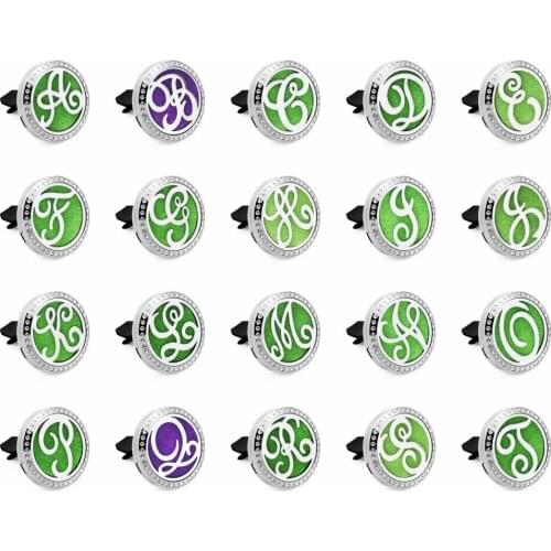 Letters 30mm Rhinestone Crystal Stainless Steel Magnetic Aromatherapy Perfume Locket Car Diffuser Locket Vent Clip 10pcs Pads