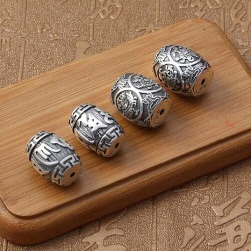 Handmade 100% 999 Silver Tibetan Six Words Proverb Beads Fengshui Good Luck 4 Mythic Animals Beads Lucky Symbol Jewelry Beads