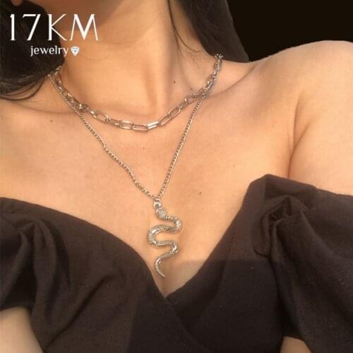 17KM Fashion Snake Necklace For Women Trendy Silver Color Multilayered Chain Necklace Pendant Necklaces Minimalist Jewelry