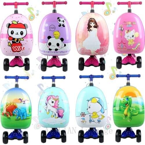 Travel kids suitcase on wheels Skateboard lazy trolley luggage case cartoon rolling luggage bag scooter suitcase carry on bag
