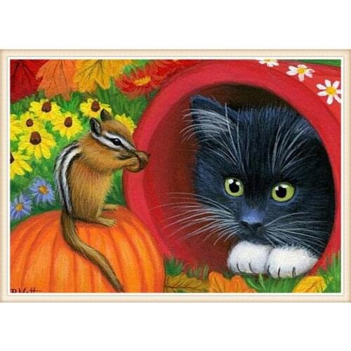 DIY Diamond Painting cat and the squirrel cube drill Cross Stitch Kits Diamond Mosaic Diamond Embroidery Patterns Rhinestones