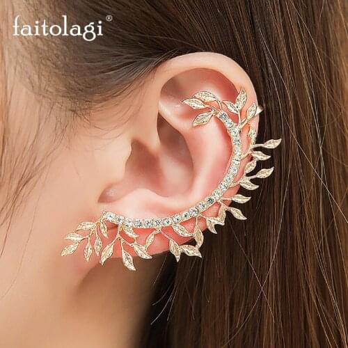 Long Stud Earrings Rhinestone Crystal Irregular Leaf Earrings Elegant Romantic Spine Bone Earrings Ear Cuff Women Jewelry