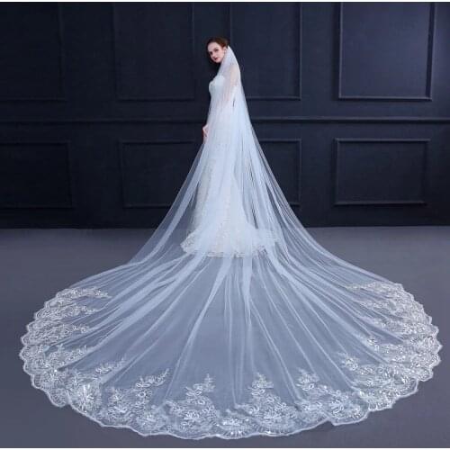 White Ivory 5 Meter Cathedral Wedding Veils Long Lace Edge Bridal Veil with Comb Wedding Accessories Bride Veu Wedding Veil