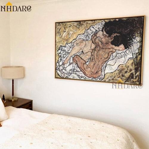 Artist Egon Schiele Naked Embrace Abstract Art Style Canvas Print Painting Poster Wall Pictures for Living Room Home Decor