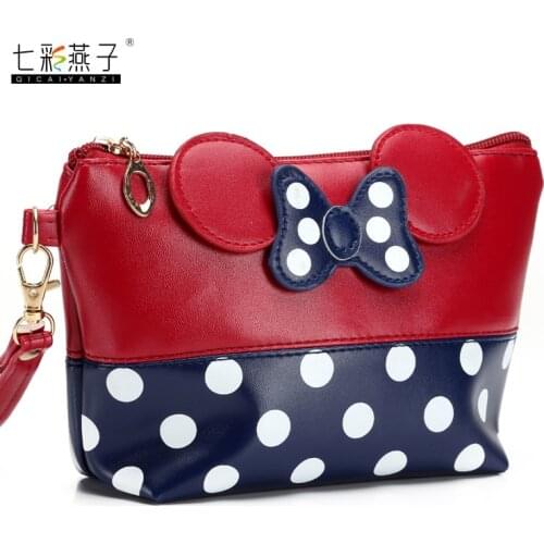 Mickey minnie Cosmetic Bags Women Makeup Bag New Cartoon Large Bow tie clutch Women Packages PU Leather Bag