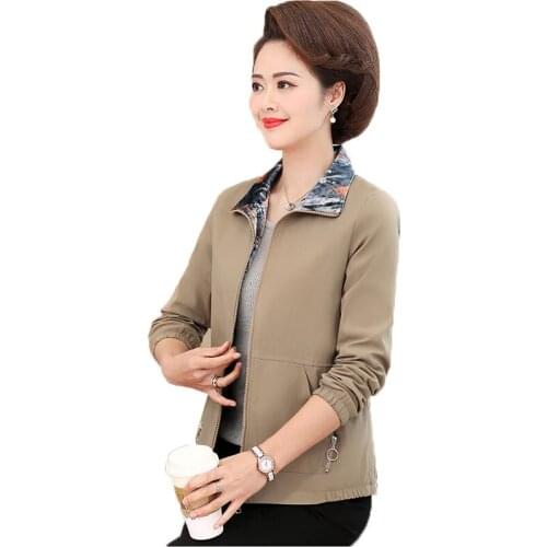 5XL Plus Size Womens Coats Lapel Zipper Short Jacket Middle-aged Women Casual Jackets Outerwear Spring Autumn Mom Clothing 2020