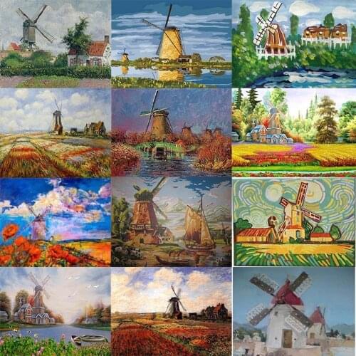 DIY Windmill Landscape Square Drill Diamond Painting Colorful Handmade Cross Stitch Kits Embroidery Mosaic Home Room Wall Decor