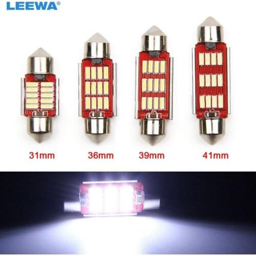 LEEWA 200pcs White 4014SMD Festoon Dome Canbus No Error Car License Plate LED Lights Bulbs 31mm-10LED 36mm/39mm/41mm-12LED