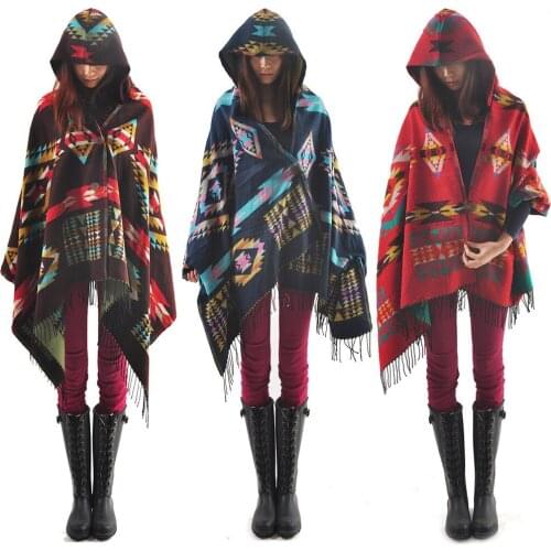 2014 Hot Sale Young girl bohemian cape geometry scarf tassel hooded cloak cape women clothes free shipping