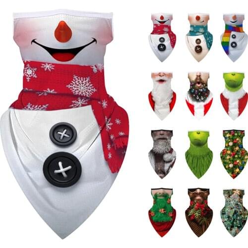 Christmas Digital Print Face Mask Shield Hanging Ear Breathable Headband Tube Neck Gaiter Cover Men Girl