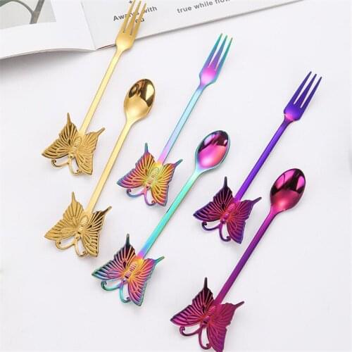 Fashion Multicolor Durable Stainless Steel Spoon Butterfly Spoon Coffee Tea Stirring Spoon Home Kitchen Dining Tableware