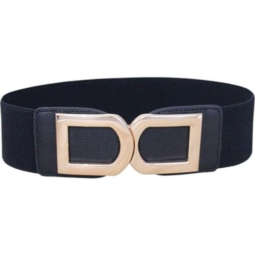 Fashion Women Wide Waist Elastic Belt Stretch Cinch Waistband Lady Cummerband Girls Black Waistband Gold Alloy Buckle Waist Seal