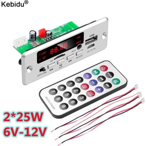 Kebidu 2*25W Amplifier MP3 Player Module Bluetooth 5.0 6V-12V Decoder Board 50W Amplifier Car FM Radio Module mp3 players