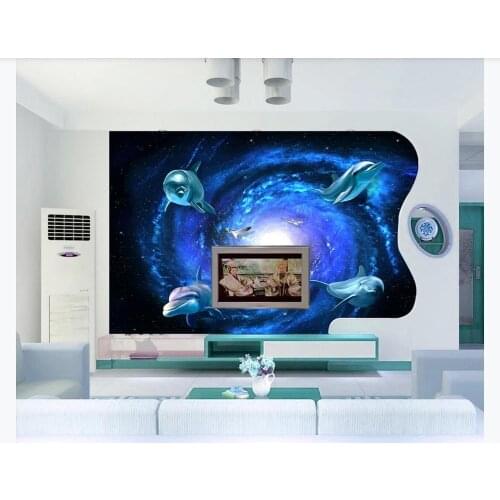 Cartoon 3D Starry whirlpool Dolphin dove Mural Wallpaper Living room Bedroom Background Wall Painting Papel De Parede