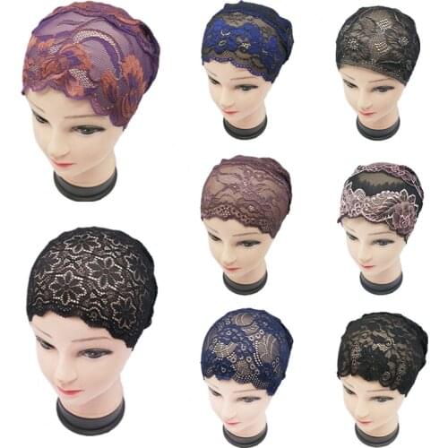 Muslim Underscarf Full Cover Lace Flower Hat Headscarf Turban Islam Wrap Hijab Cap Women Hair Loss Cancer Chemo Beanie Headwear