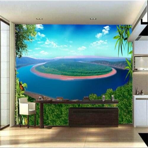 Custom mural Large wall painting wallpaper living room TV background wall blue sky and white cloud lake water wallpaper mural
