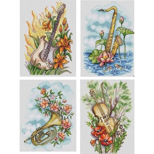 Four Seasons Musical Instrument Counted Cross Stitch 11CT 14CT 18CT DIY Chinese Cross Stitch Kits Embroidery Needlework Sets