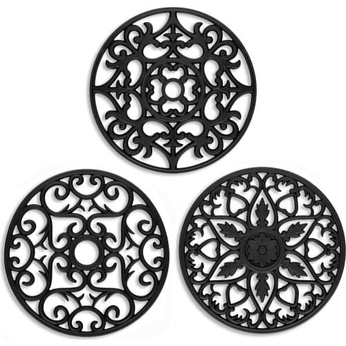 Set Silicone Multi-Use Intricately Carved Trivet Mat - Insulated Flexible Durable Non Slip Coasters