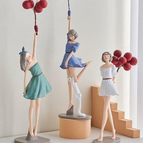 Nordic Resin Balloon Girl Sculpture Decoration Wine Cabinet Living Room Bedroom Home Decor Ornaments Wedding Gift