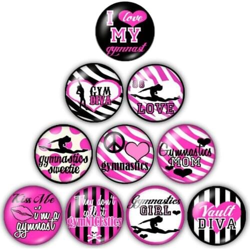 New Fashion Love gymnastics Cheer 10pcs 12mm/16mm/18mm/25mm Round photo glass cabochon demo flat back Making findings ZB0496