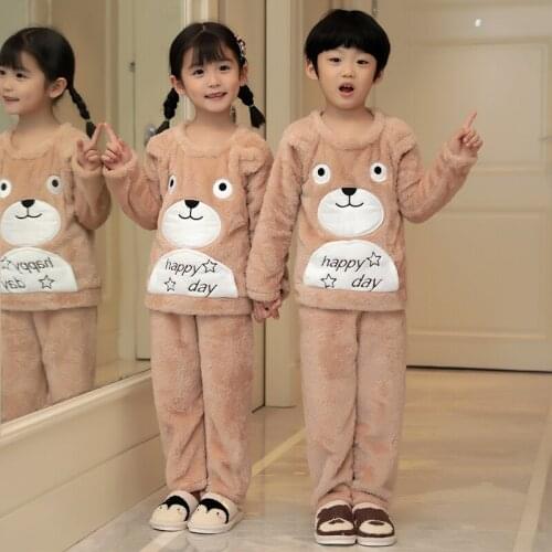 New Pullover Autumn Winter Children Pajamas Kids plush Girl Warm Flannel Clothes Suit Sleepwear Childrens Pyjamas Boy Nightwear