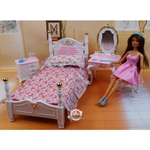 Genuine furniture bedroom for barbie princess bed doll accessories 1/6 bjd doll house mini dresser cupboard set child toy gift