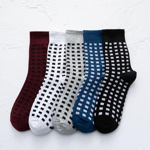 Autumn And Winter New Socks Womens Tube Cotton Socks Small Square Lattice Personality Korean Style Trendy Socks Japanese Simple