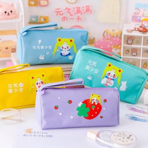 3pcs/lot Anime Girl Pencil Case Hand-painted Cute Cartoon Pencilcases Large Capacity Portable Stationery Storage Pen Bags D50