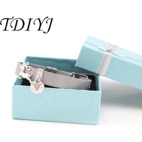 TDIYJ Gift Box Dear Heart Dangle Collection Charms DIY Stainless Steel Mesh Bracelet For Christmas Jewelry 1Set
