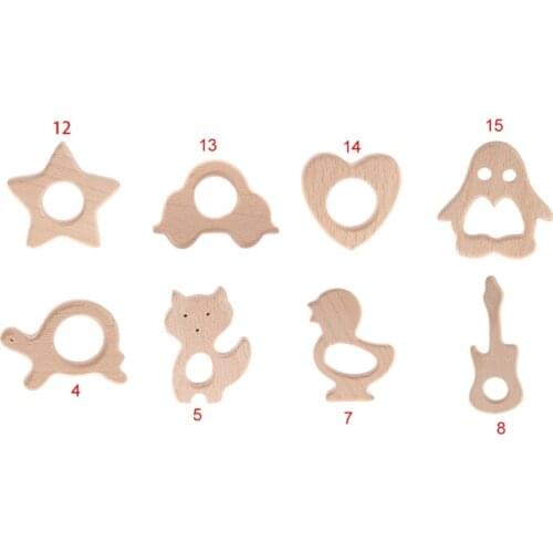 Handmade Natural Wooden Animal Shape Baby Kids Teether Teething Toy Shower Gift