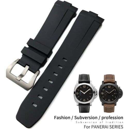 24mm Rubber Silicone For Panerai Strap Arc Curved Interface pam441 111 312 359 438 320 Watchband Men Sports Bracelet Accessories