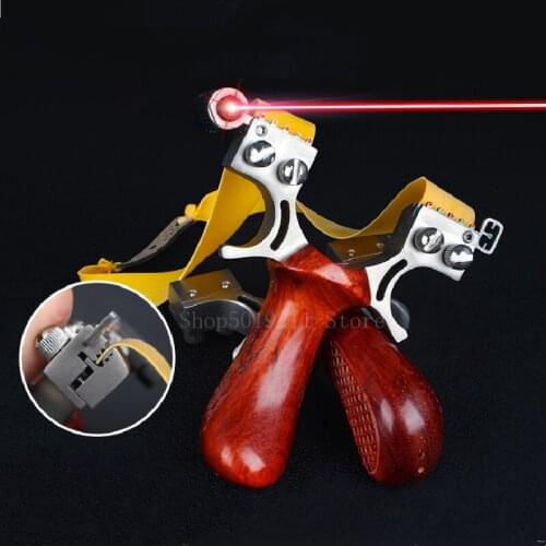 Wooden Handle Stainless Steel Slingshot High-precision Dragon Carved Catapult with Red laser sight for Outdoor Shooting
