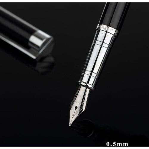 Jinhao 126 Luxury Black and Silver Clip 0.5mm Metal Fountain Pen Inking Pens for Writing School Office Stationery Free Shipping