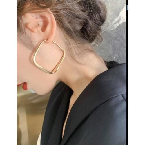 S925 needle metal geometry Earrings European and American temperament round square hoop Earrings for women jewelry Party Gift