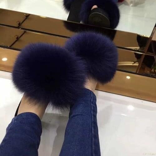 Wholesale Real Fox/Raccoon Fur Slides Slippers New Arrival Beauty Summer Flip Flops Fluffy Fur Sandals Plush Shoes