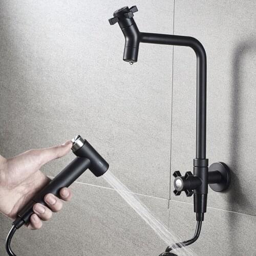 Modern Black Decorative Outdoor Garden Faucet Bathroom Washing Machine mop Taps With Spray gun