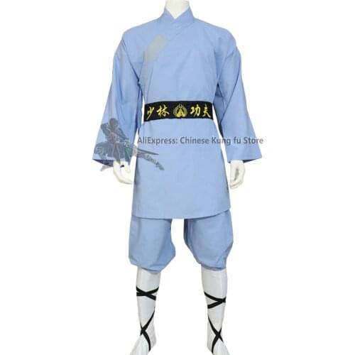Light Blue Cotton Shaolin Uniform Kung fu Tai chi Suit Martial arts Wing Chun Clothing