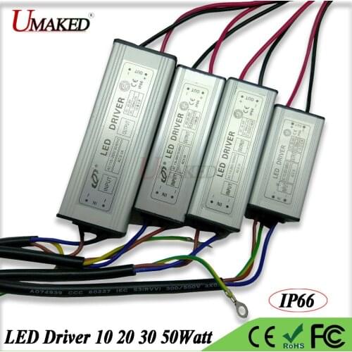 Full Power 10W 20W 30W 50W LED Driver Waterproof IP66 Aluminum Shell Floodlight Power supply For LED Intergrated SMD COB Chips