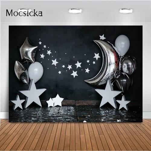 Twinkle Twinkle Little Star Birthday Backdrop Black Boy Cake Smash Newborn Kids Portrait Photo Background Studio Photocall Vinyl