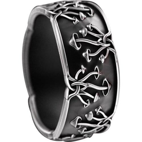 Vintage Antique Silver Color Star Mushroom Pattern Ring Retro Punk Hip Hop Rings For Women Men Fashion Jewelry Gift