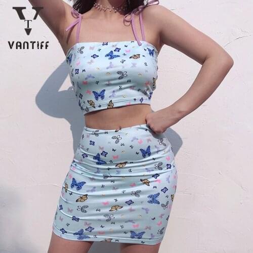 Vintage Elegant Summer Suit Female Butterfly Print Tie with Small Vest Tight Thin Bag Hip Skirt Spring and Summer Two-piece Set