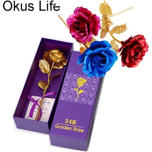 High Quality 24K Foil Plated Rose Gold Rose Box Mothers Day Valentines Day Creative Gift Set Lasts Forever Love Wedding Decor