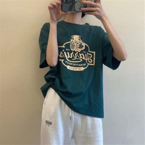 European American Style Women T shirts High Quality Print Short Sleeve O Neck T shirt Femme Cotton Spandex T-shirt Women