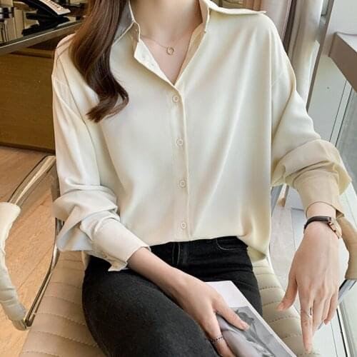 2021 Spring Korean Fashion Shirts Chiffon White Blouse Women Loose Long Sleeve Office Ladies Tops Solid Blusas Feminina Chic Top