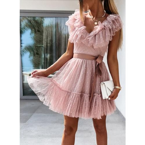 Women White Solid Ruffles Long Dress New V Neck Short Puff Sleeve Fashion Summer A Line Dresses With Sashes Party Clothing 2021